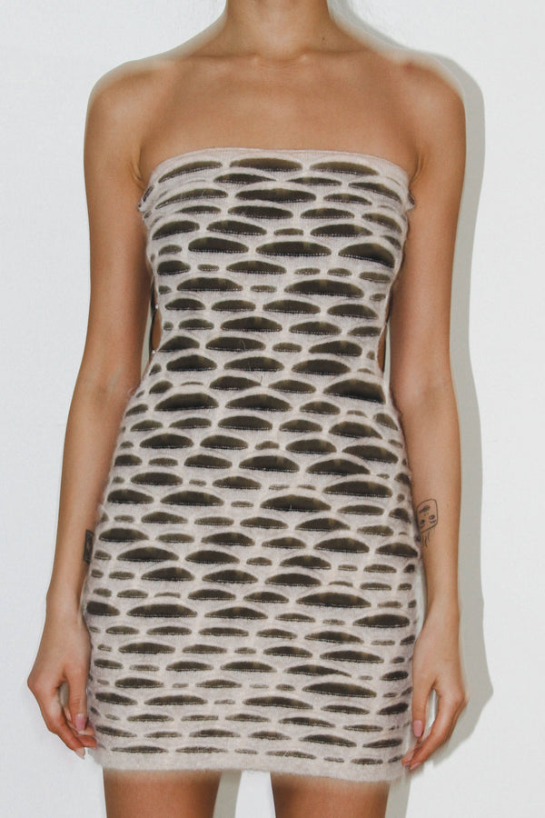 Rui Zhou Animal Print Tube Top Dress RUI-RAW23KN03-MBHH Beige & Black + Black